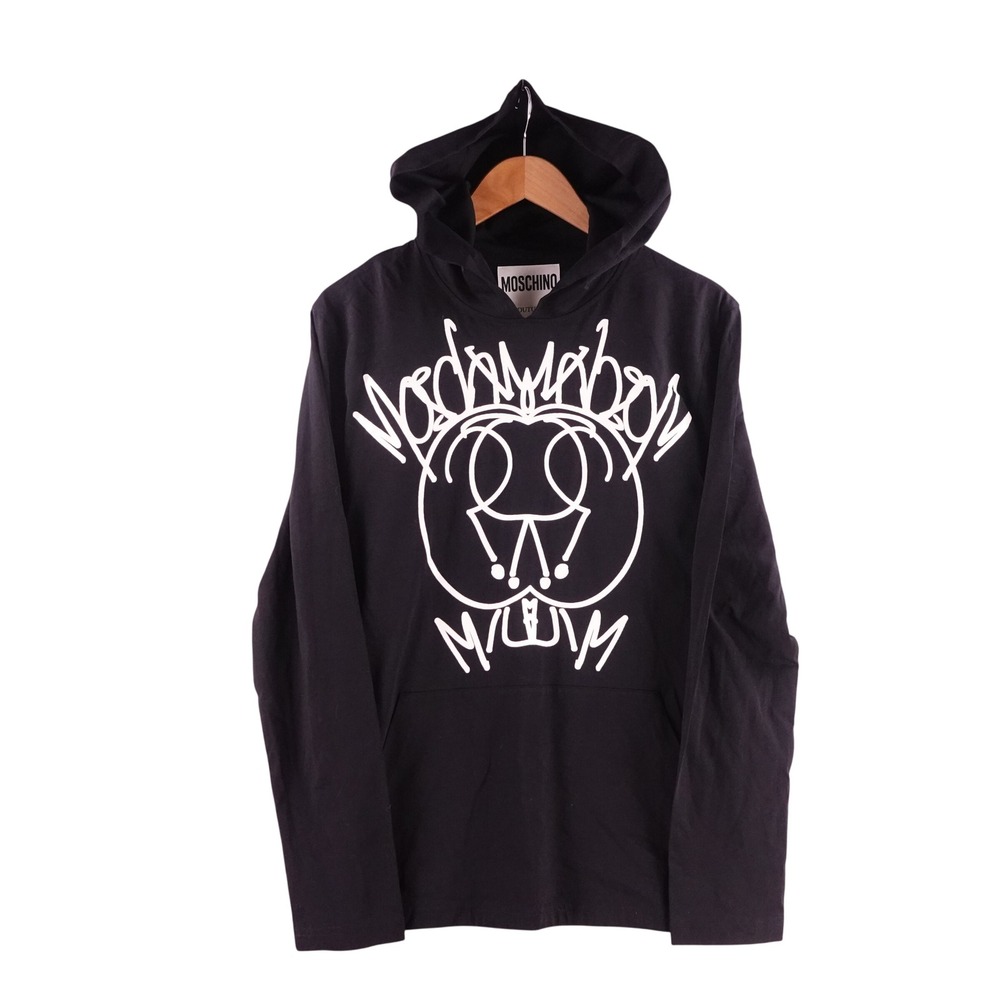 Moschino Couture Milano Mens USA 36 Black Graphic Long Sleeve Hooded T-Shirt NWT